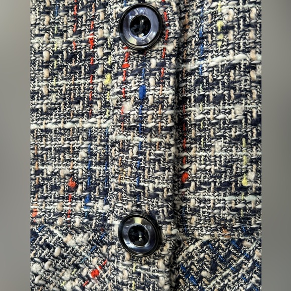 Chicos Blue Tweed Jacket Blazer Raw Hem Button Front Size 16/18 Chicos Sz 3 - Picture 5 of 13